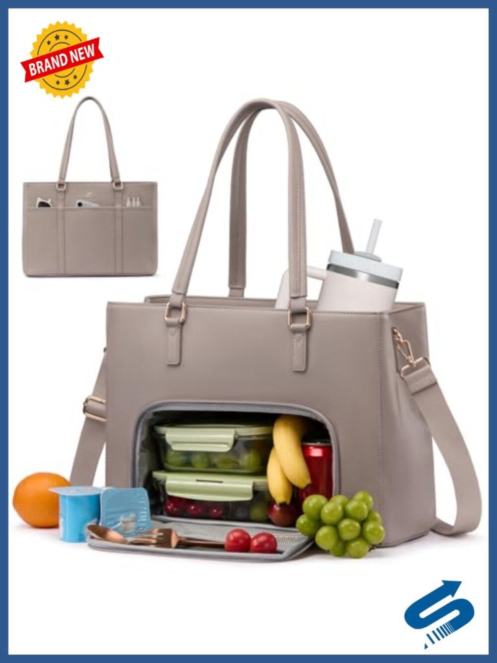 LOVEVOOK 2-in-1 Lunch Work Tote Faux Leather Laptop Bag Insulated